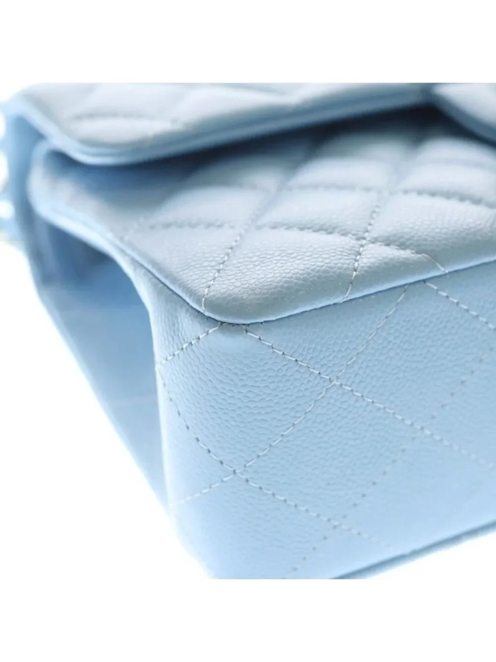 Chanel Quilted 23 Double Flap Chain Shoulder Bag Light Blue Caviar Leather Gold